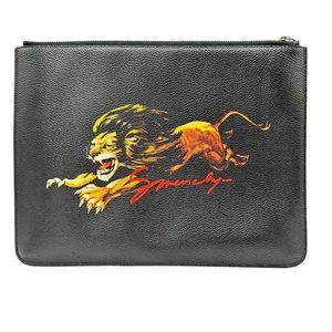 Givenchy Lion Leo Black Leather Zipper Large Clutch Bag